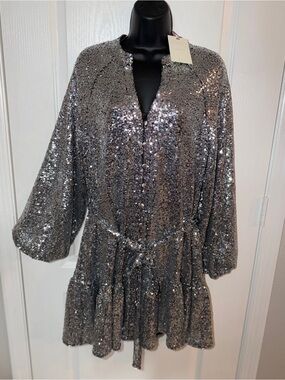 Alex Marie Silver Sequin Mini Dress with Dusty Rose Tag